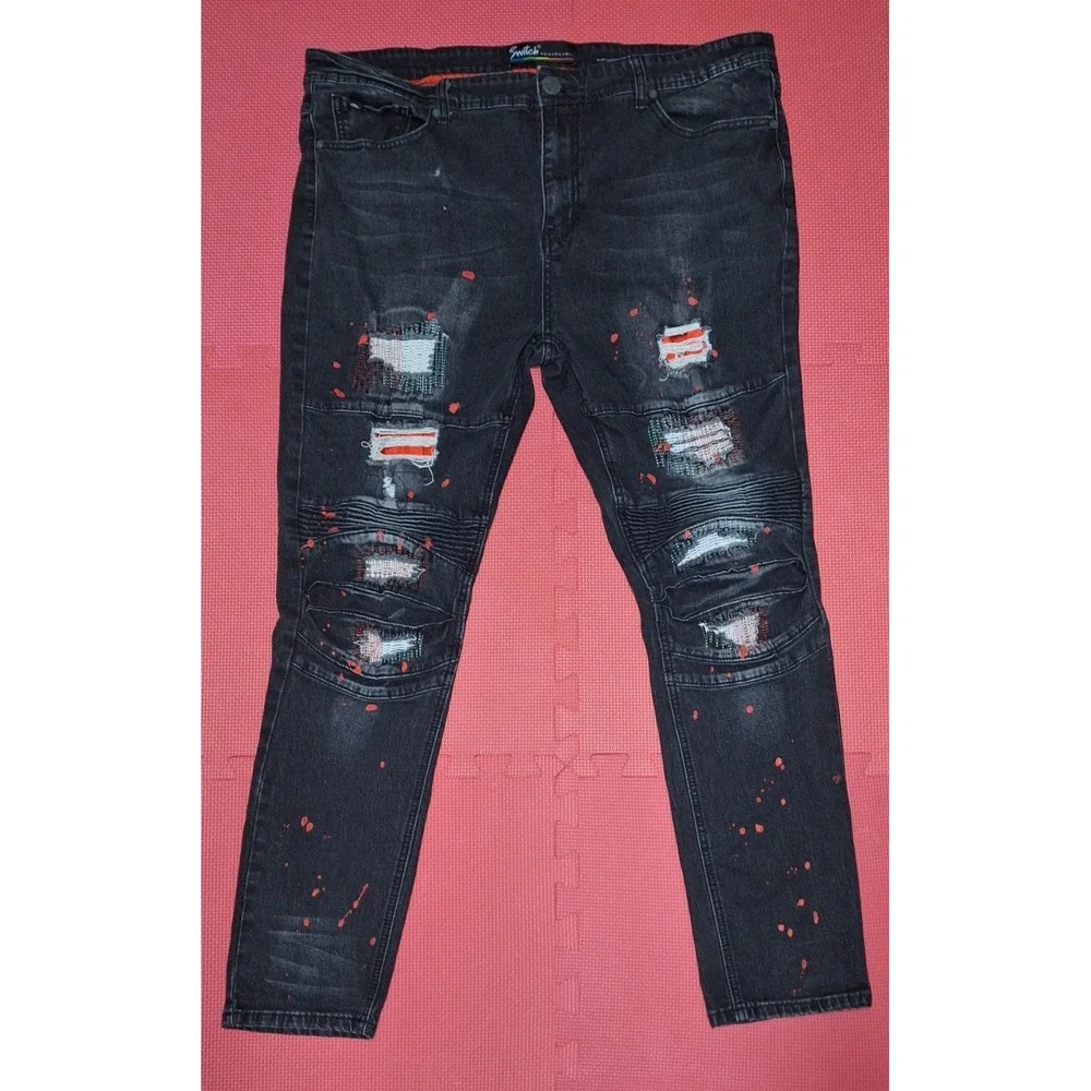 Switch Remarkable Black Jeans Bloody Distressed Ripped Goth Pants Size 40x32 Men